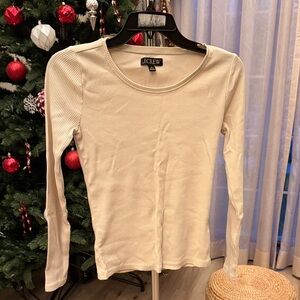 J. Crew Cream Ribbed Long Sleeve Top